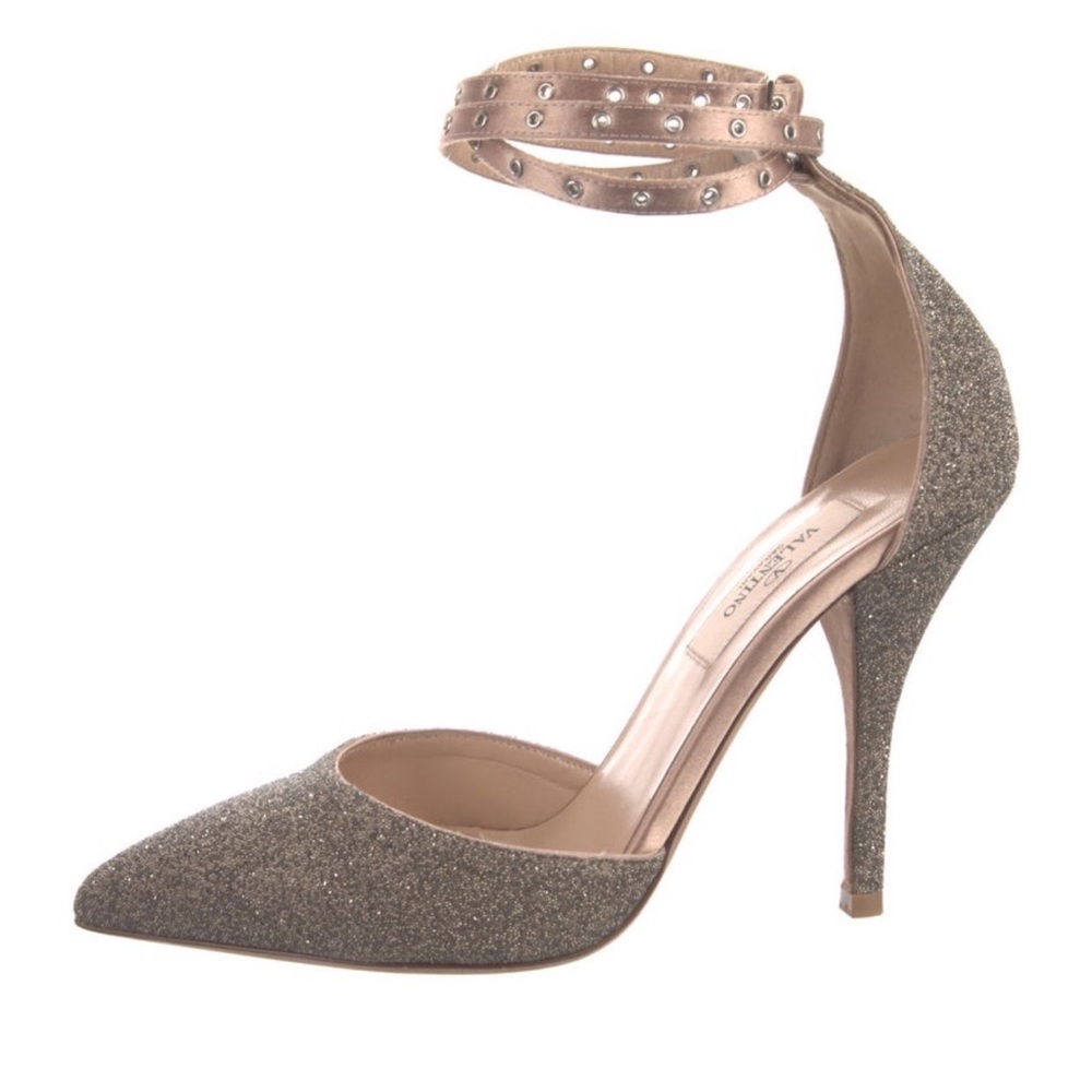 Valentino Glitter Ankle Wrap Heels